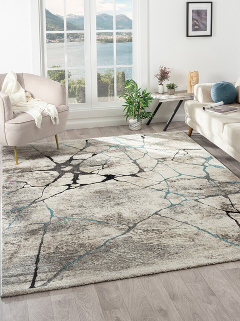 

OBSESSIONS Grey Polypropylene Abstract Print Carpet