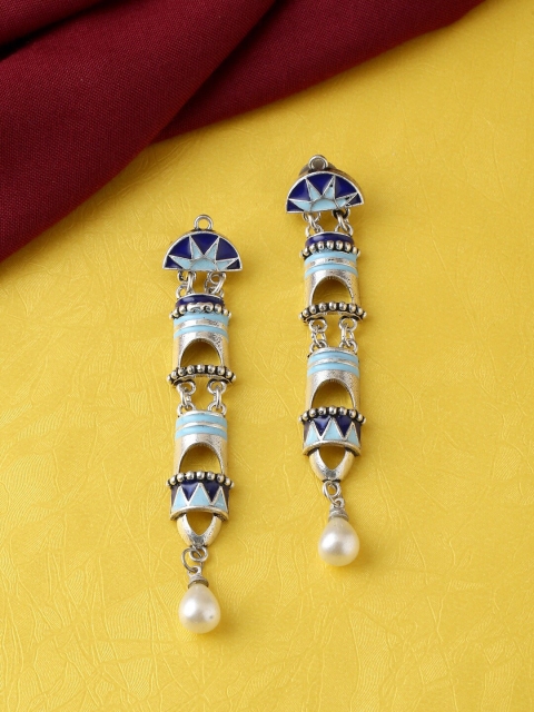 

kashwini Turquoise Blue Silver-Plated Contemporary Drop Earrings