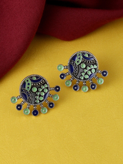 

kashwini Sliver Plated & Blue Oxidised Contemporary Studs Earrings