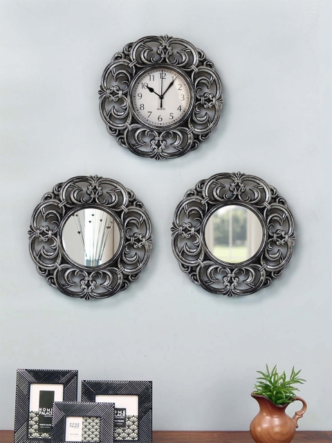 

TIED RIBBONS Grey Set of 3 Contemporary 25 cm Wall Clock With Mirrors