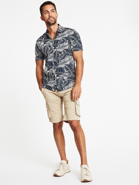 

LINDBERGH Men Navy Blue Graphic Printed Casual Cotton Shirt