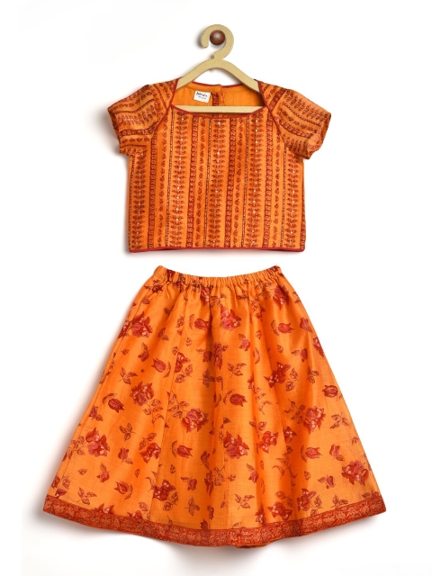 

Fabindia Girls Mustard & Brown Printed Sequinned Ready to Wear Lehenga Choli