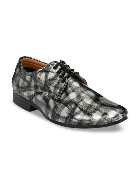 

John Karsun Men Black & White Printed Formal Derbys