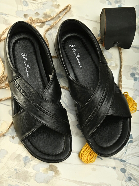 

John Karsun Men Black Textured Comfort Sandals