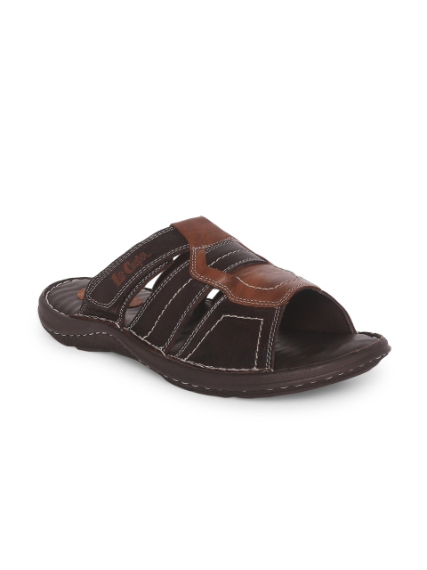 

Lee Cooper Men Brown & Black Leather Comfort Sandals