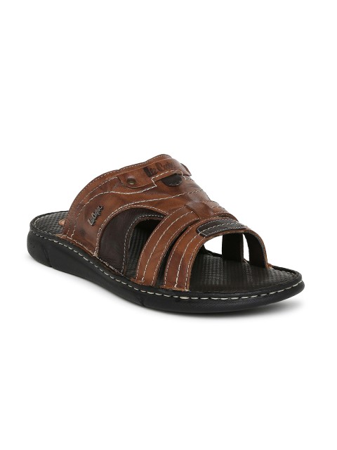 

Lee Cooper Men Tan & Black Leather Comfort Sandals