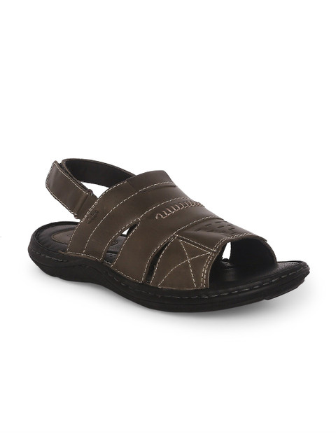 

Lee Cooper Men Olive Green & Black Leather Comfort Sandals