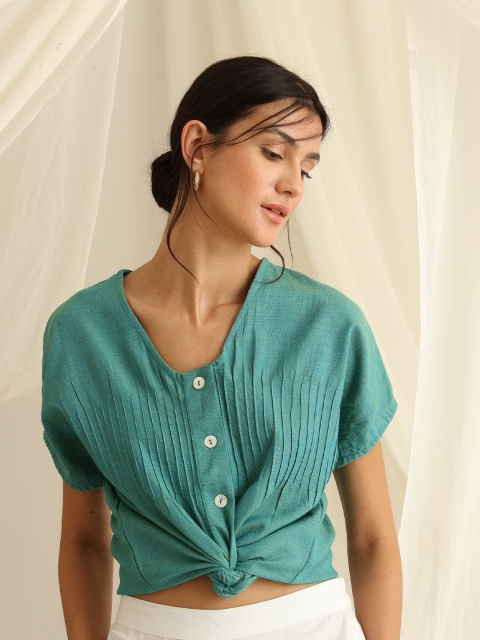 

blue hour Women Turquoise Blue Button Down Top