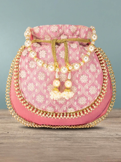 

Peora Pink & Gold-Toned Embroidered Potli Purse