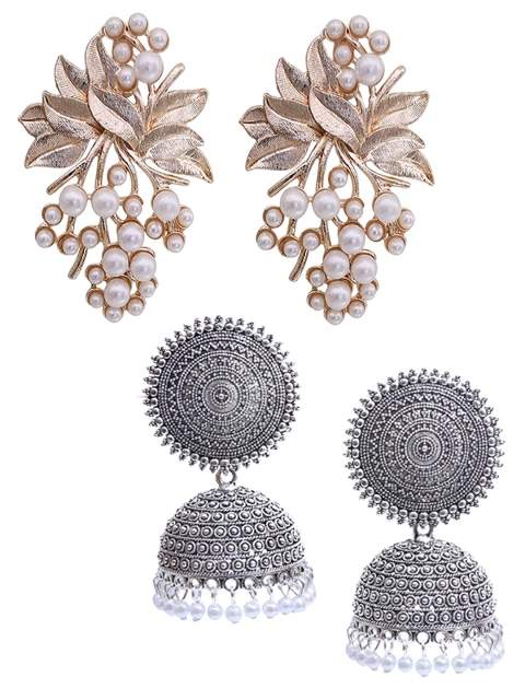 

Vembley Gold-Toned & Silver-Toned Contemporary Jhumkas Earrings Combo of 2