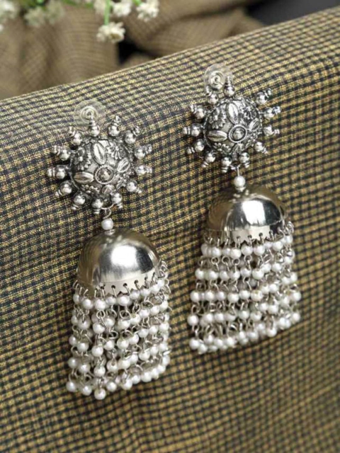 

Vembley Silver-Toned Contemporary Jhumkas Earrings