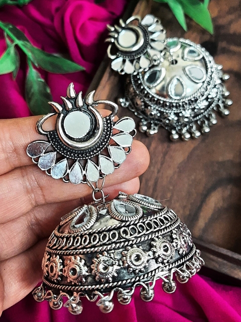 

Vembley Silver-Toned Contemporary Jhumkas Earrings