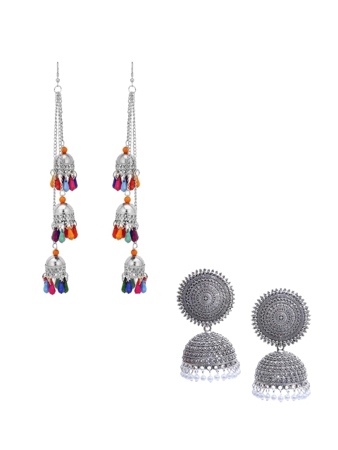 

Vembley Set Of 2 Silver-Toned Dome Shaped Jhumkas Earrings