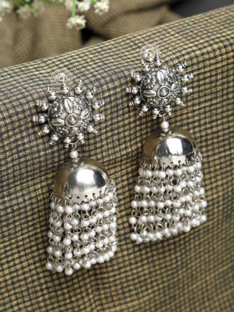 

Vembley Silver-Toned Contemporary Jhumkas Earrings