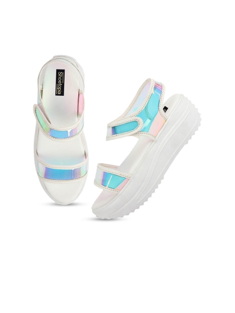 

Shoetopia White Embellished Flatform Sandals