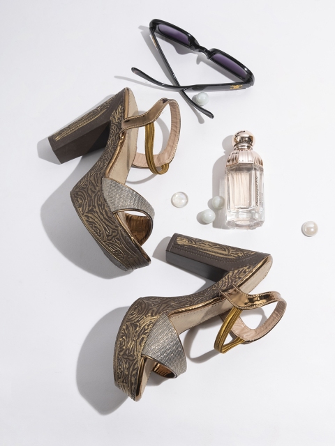 

Shoetopia Women Copper-Toned Printed Platform Sandals with Buckles