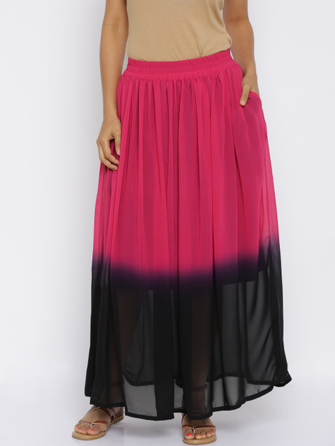 

Global Desi Pink & Black Ombre-Dyed Flared Maxi Skirt