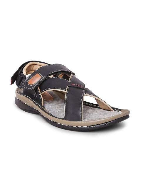 

Lee Cooper Men Black & Grey Leather Comfort Sandals
