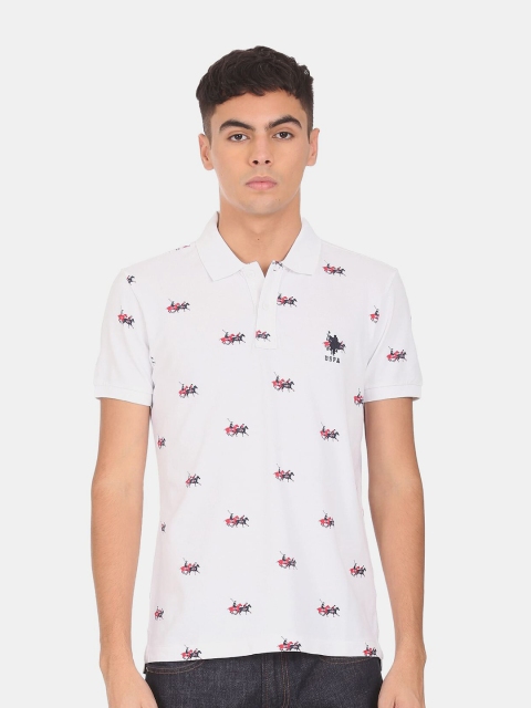 

U S Polo Assn Men White Polo Collar T-shirt