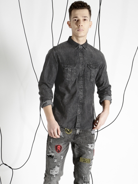 

Ecko Unltd Men Black Denim Casual Shirt
