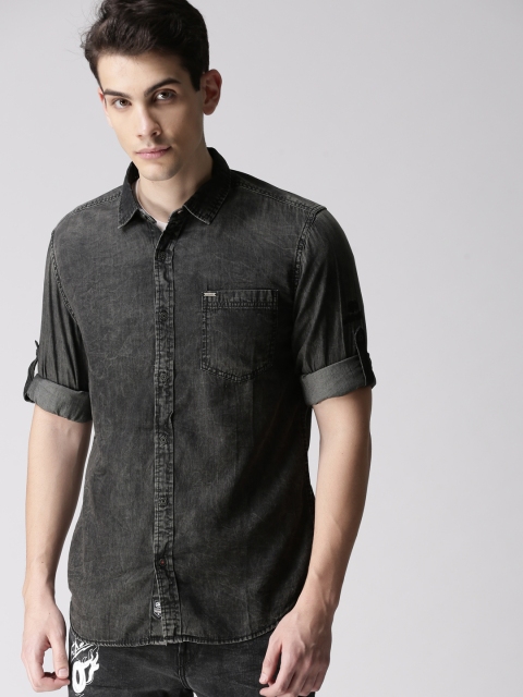 

Ecko Unltd Men Black Denim Casual Shirt