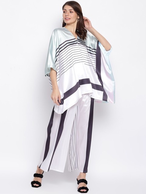

iki chic Women Off White & Black Striped Kaftan Top with Trousers