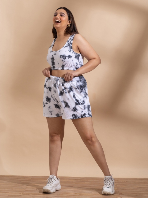 

20Dresses Women Plus Size White & Black Dyed Pure Cotton Top with Shorts