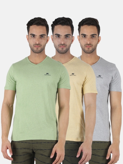 

Monte Carlo Men Pack Of 3 Green & Yellow V-Neck T-shirts