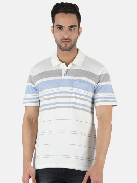 

Monte Carlo Men White Striped Polo Collar Cotton T-shirt