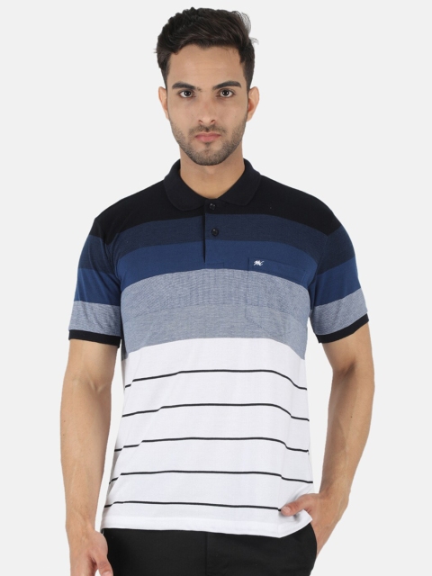 

Monte Carlo Men Navy Blue & White Striped Polo Collar Cotton T-shirt