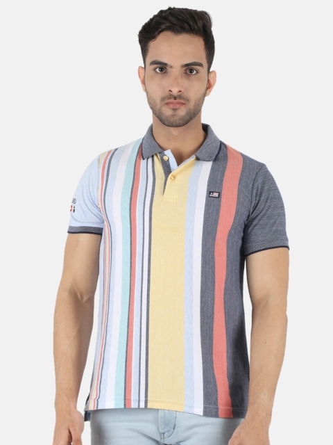 

Monte Carlo Men Yellow & Grey Striped Polo Collar Slim Fit T-shirt