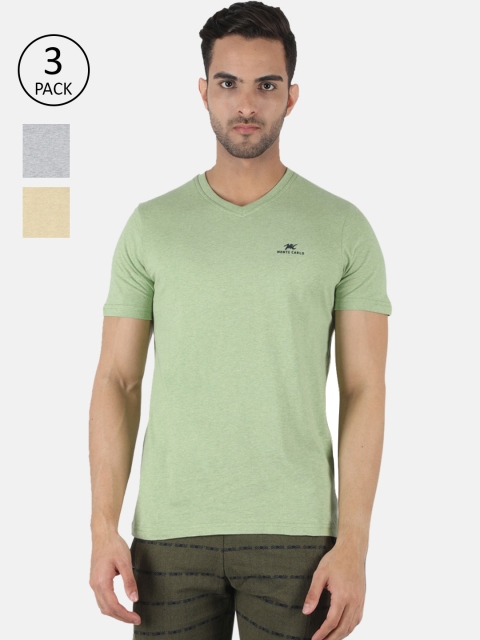

Monte Carlo Men Pack Of 3 Green & Yellow V-Neck T-shirt
