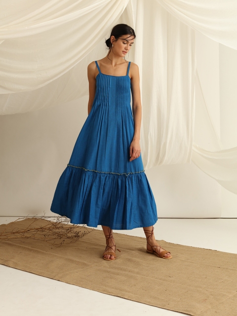 

blue hour Blue Strappy Cotton Tiered Maxi Dress