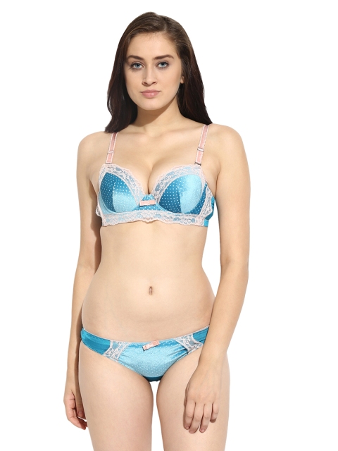 

Da Intimo Blue Polka Dot Print Lingerie Set with Lace Detail DI-613