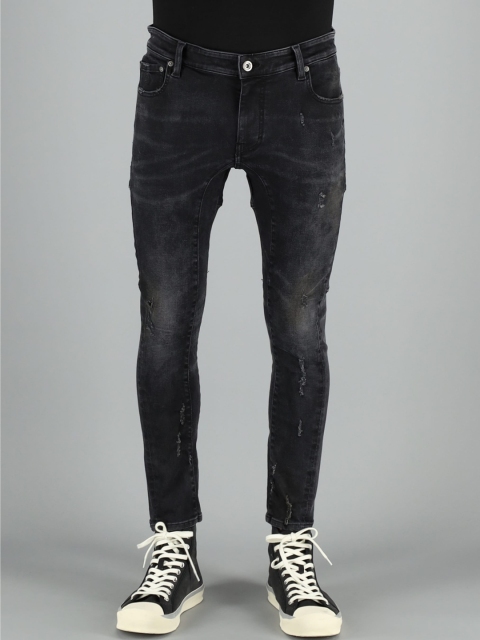 

FREESOUL Men Black Skinny Fit Low Distress Light Fade Jeans