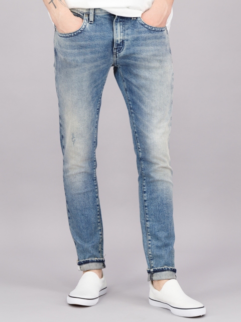 

FREESOUL Men Blue Skinny Fit Low Distress Heavy Fade Jeans