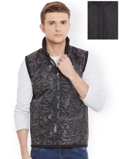 

Wear Your Mind Men Black Printed Reversible Quilted Jacket