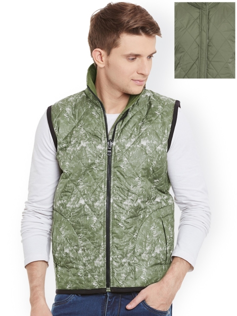 

Wear Your Mind Men Green Printed Reversible Quilted Jacket