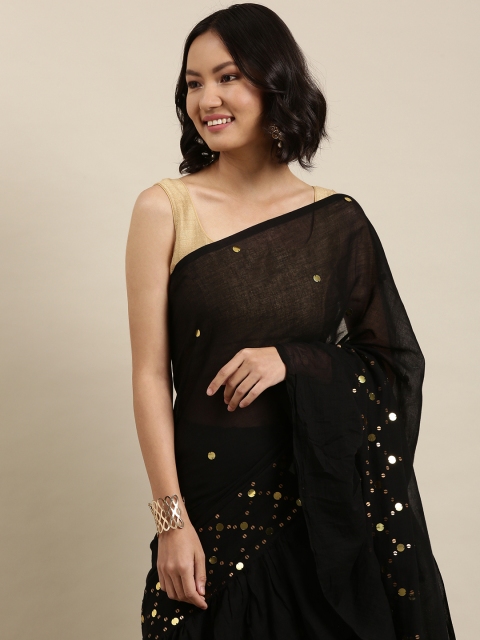 

Suta Black & Golden Sequinned Pure Cotton Ruffled Saree