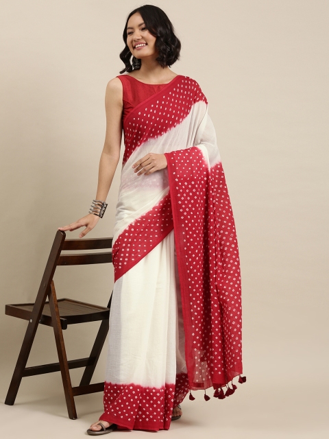 

Suta White & Red Bandhani Pure Cotton Bandhani Saree
