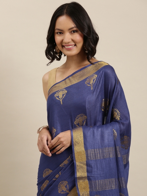 

Suta Navy Blue & Golden Ethnic Motif Woven Design Saree