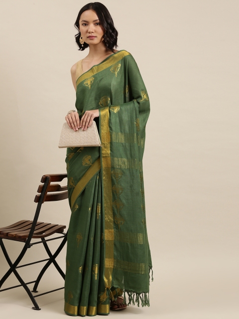 

Suta Green & Gold-Toned Ethnic Motifs Saree