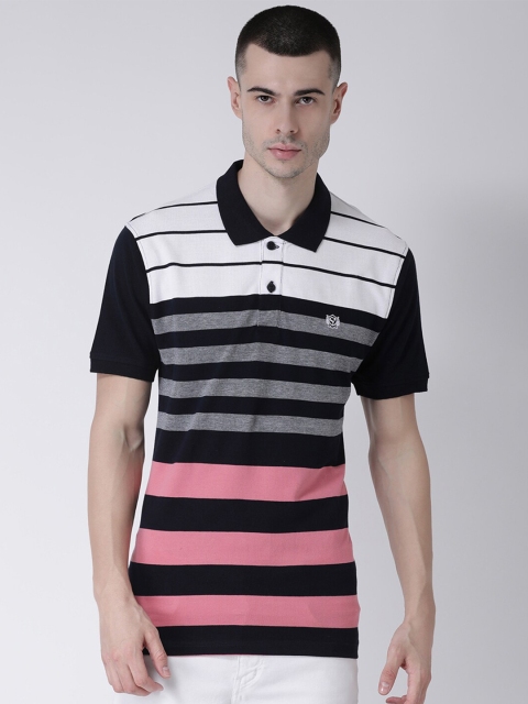 

Club York Men Navy Blue Striped Polo Collar T-shirt