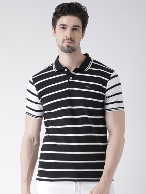 

Club York Men Black & White Striped Polo Collar T-shirt