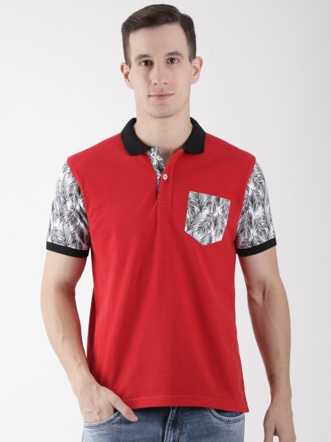 

Club York Men Red & Grey Printed Polo Collar Cotton T-shirt