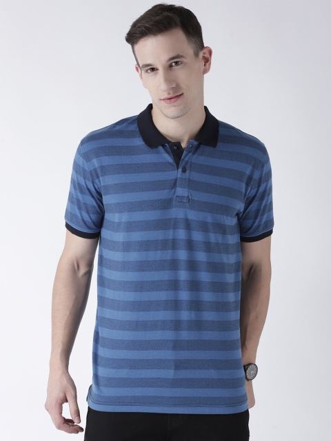 

Club York Men Blue Striped Polo Collar T-shirt