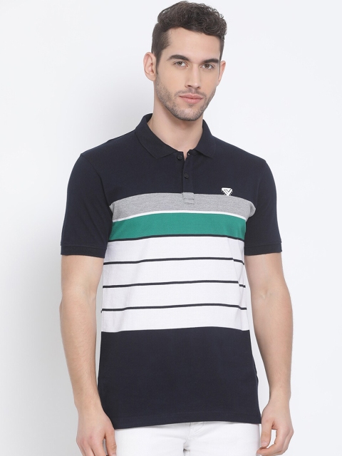 

Club York Men Navy Blue Striped Polo Collar T-shirt