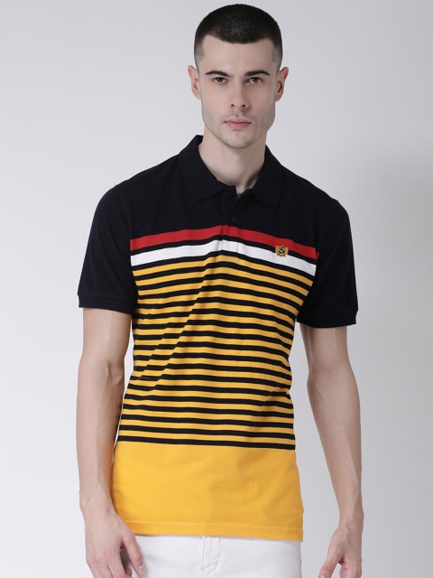 

Club York Men Navy Blue & Yellow Striped Polo Collar T-shirt