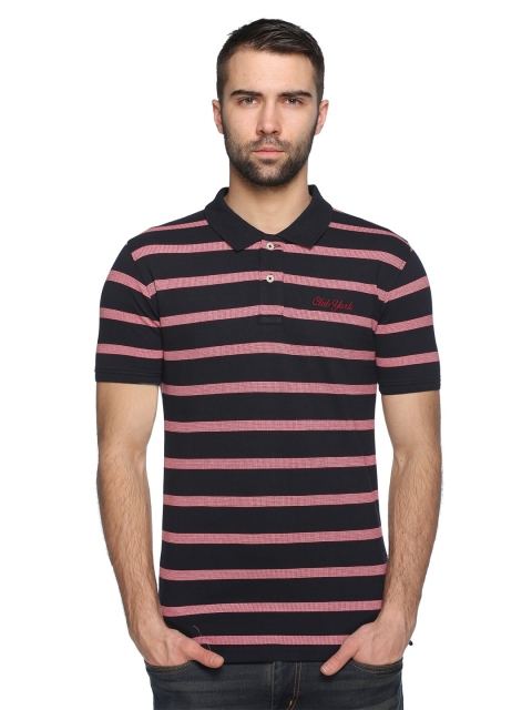 

Club York Men Black Striped Polo Collar T-shirt