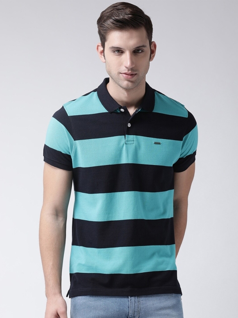 

Club York Men Blue Striped Polo Collar T-shirt